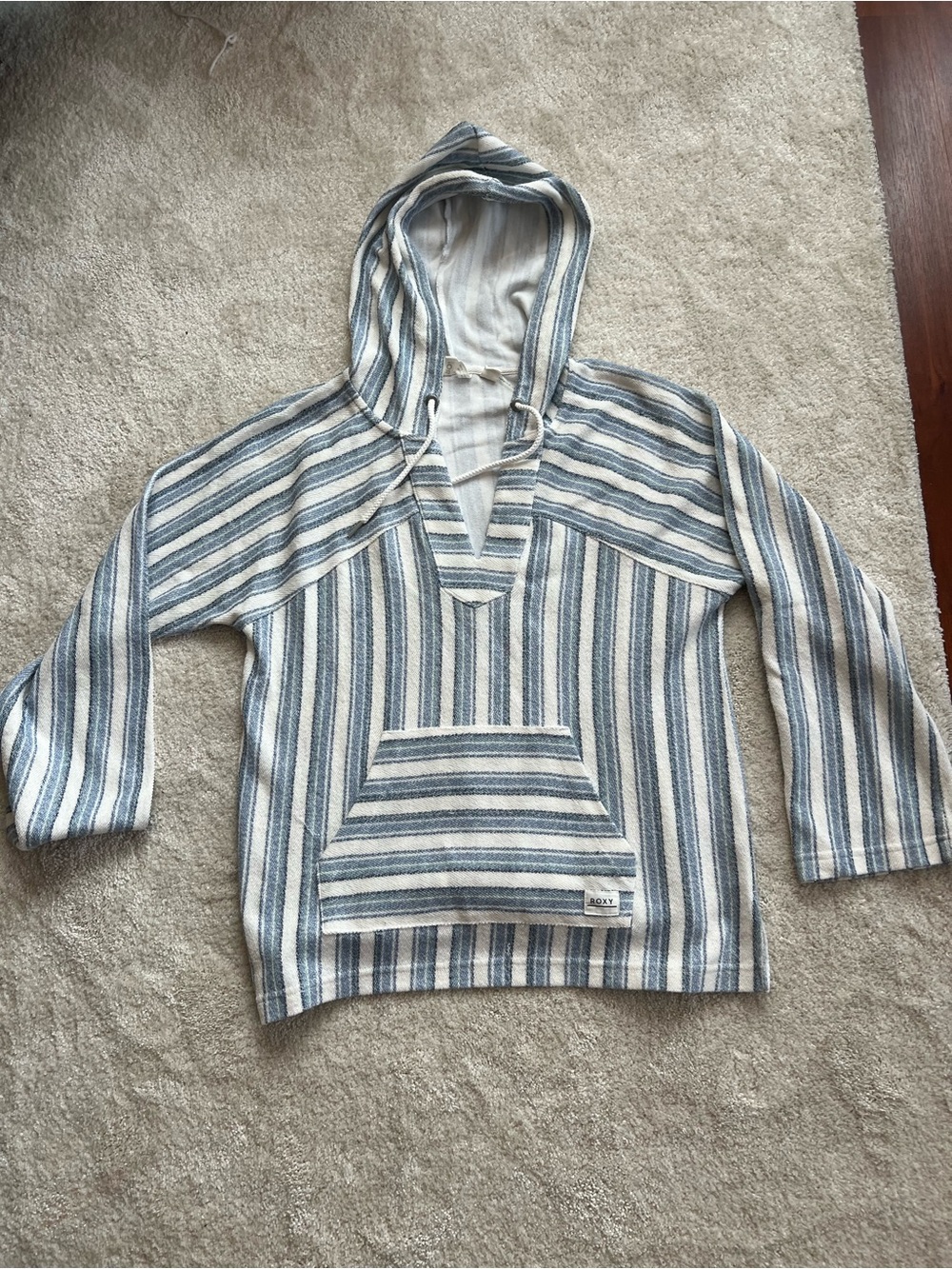 Roxy Cream and Blue Striped Hooded Pullover